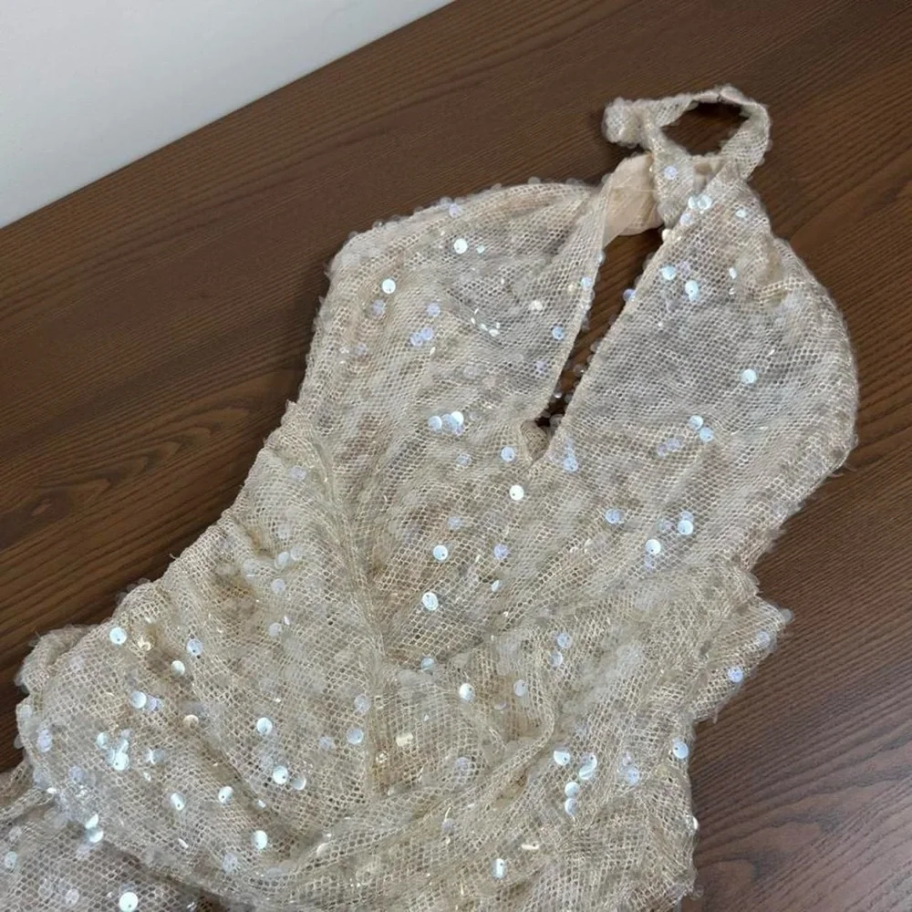 For Love & Lemons Sydney Sequin Maxi Dress Backless Halter Gown - Picture 7 of 12
